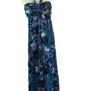 Xhilaration Blue and Black Strapless Maxi Dress with Multicolor Accents